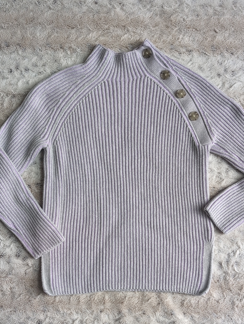Gap Chunky Knit Ribbed Button Detail Light Lavender Sweater